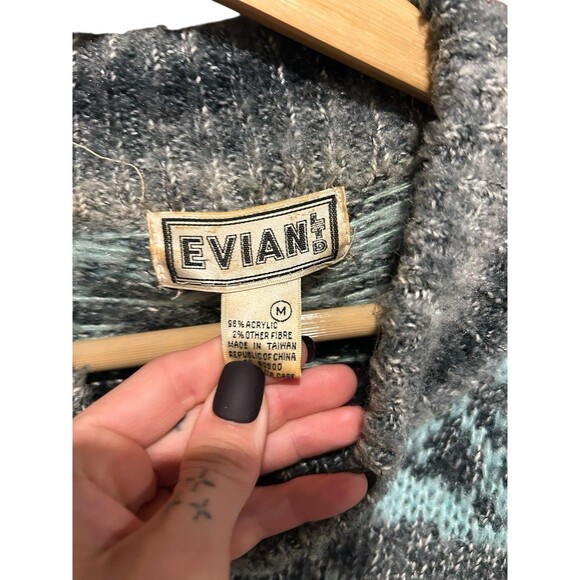 Evian LTD Sweater Vintage Unisex Blue 80s 90s Retro Medium Throwback Grandpa - Picture 6 of 6